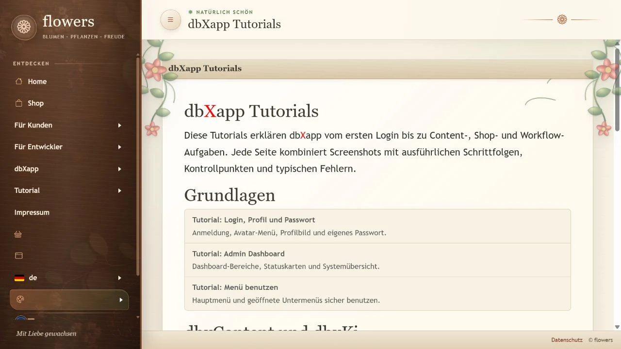 dbxapp Tutorials in Flowers Design with Dark Side Menu and Floral Design