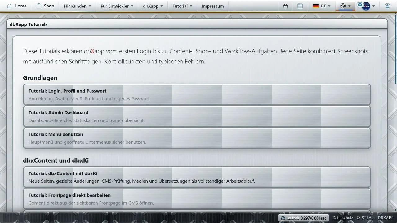 dbxapp tutorials in STEAL design with chrome, stainless steel and corrugated sheet